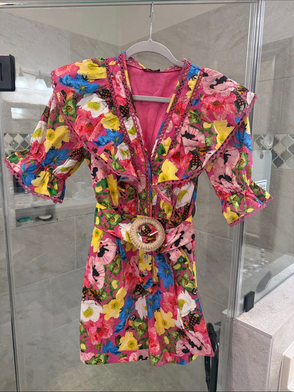 Fate Multicolor Floral Ruffle Belted Mini Dress